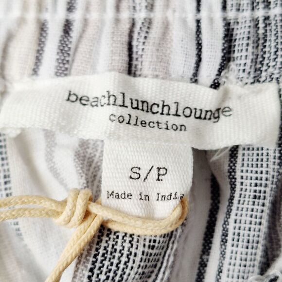 beachlunchlounge Margot Small Linen Cotton Striped Wide Leg Cropped Pant Pockets - Picture 9 of 13